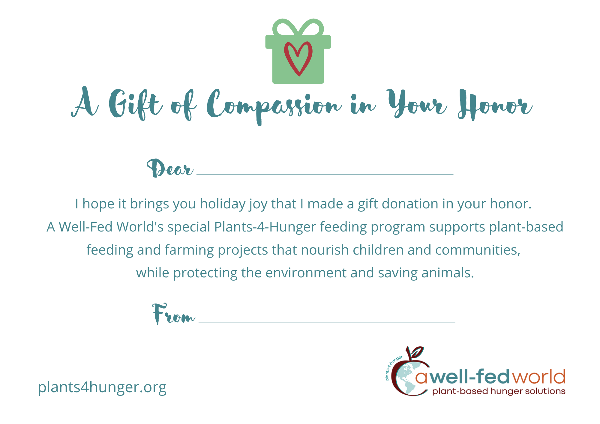 Plants-4-Hunger General Holiday Gift Certificate